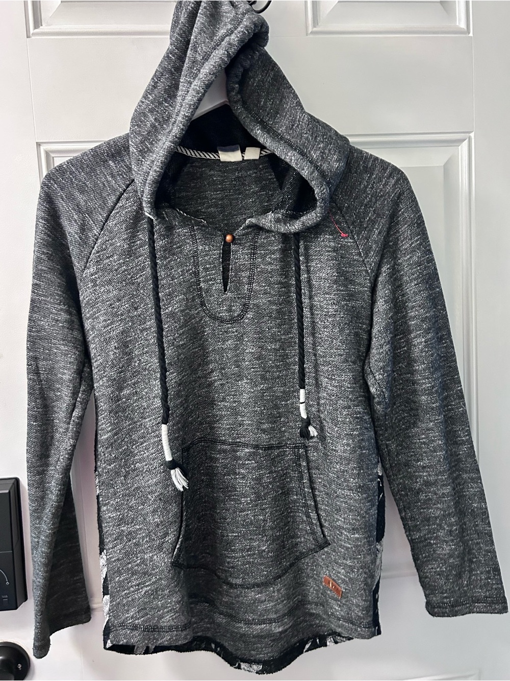 Roxy Heather Charcoal Gray Hooded Button-Style Pullover